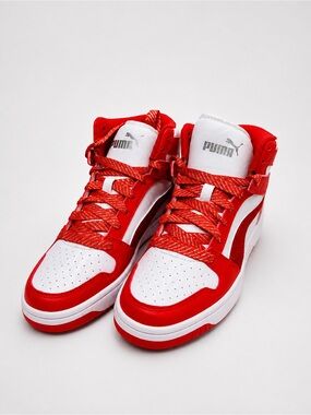 Puma Kids Red and White High-Top Sneakers